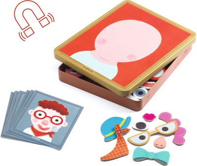 Lavinamasis žaislas DJECO Inzebox Mediniai magnetai ir metalinė dėžutė portretai