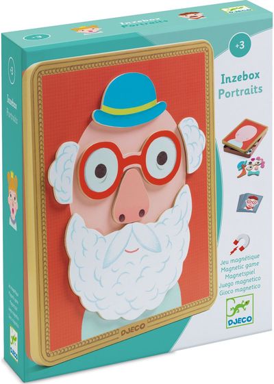 Lavinamasis žaislas DJECO Inzebox Mediniai magnetai ir metalinė dėžutė portretai