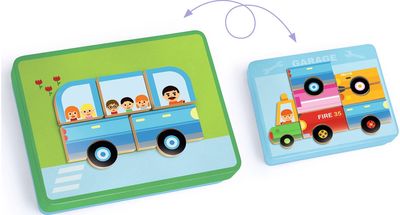 Lavinamasis žaislas DJECO Inzebox Mediniai magnetai ir metalinė dėžutė transport o priemonės