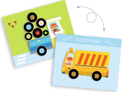 Lavinamasis žaislas DJECO Inzebox Mediniai magnetai ir metalinė dėžutė transport o priemonės