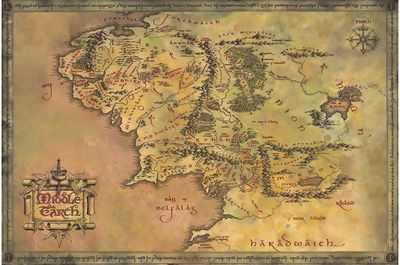 Plakatas The Lord of the Rings - Map of the Middle Earth, 61 x 91,5 cm