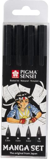 Rašiklių rinkinys SAKURA Pigma Sensei Manga, rašo juodai, 4 dydžių