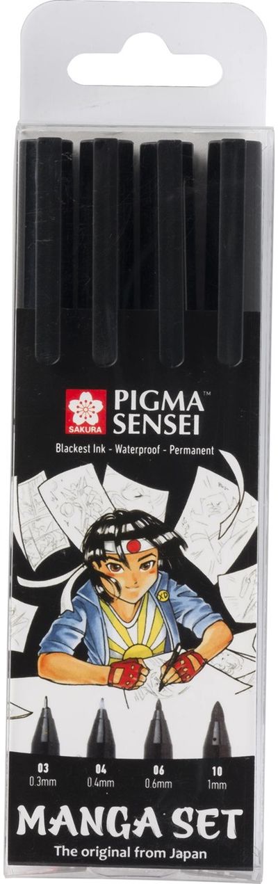 Rašiklių rinkinys SAKURA Pigma Sensei Manga, rašo juodai, 4 dydžių