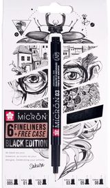 Rašiklių rinkinys SAKURA Pigma Micron, + penalas, rašo juodai, 6 dydžių