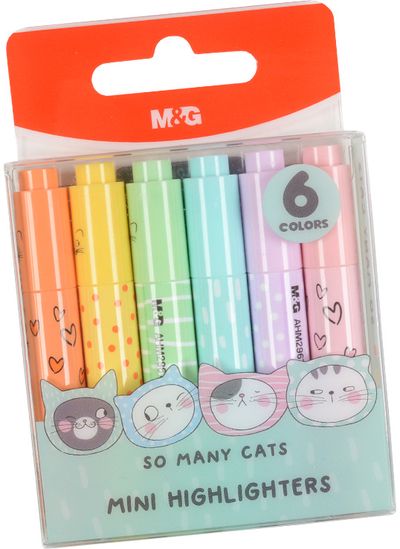 Mini žymeklių rinkinys M&G So Many Cats, Pastel, 6 vnt.