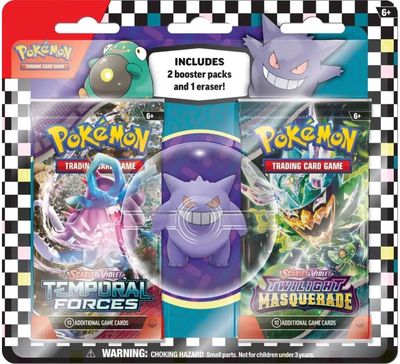 Kolekcinių kortelių rinkinys su trintuku Pokémon TCG Eraser Blister 2-pack, įv. rūšys