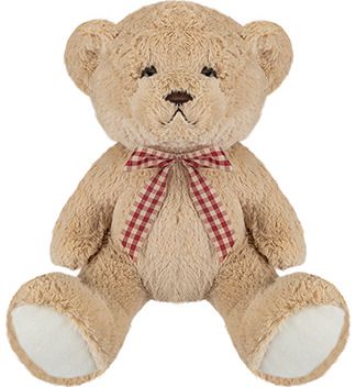 Pliušinis žaislas meškutis BRIAN BEAR su raudonu languotu kaspinu, 30 cm.