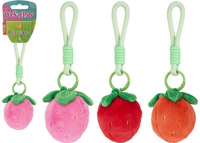 Pliušinis pakabinamas žaislas braškė STRAWBERRY WITH ROPE STRAP 9 cm., įv. rūšy s