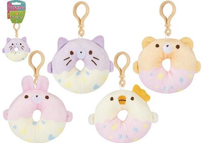 Pliušinis pakabinamas žaislas KAWAII MINI DONUT ANIMALS CLIP 8 cm., įv. rūšys