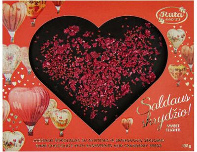 &nbsp;Juodasis šokoladas (50 %) su avietėmis ir spanguolių sėklomis „Saldaus skrydžio !“, 100 g