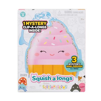 SQUISHMALLOWS CLIP-A-LONGS Herojai-siurprizai, 3 vnt., 2,5 cm