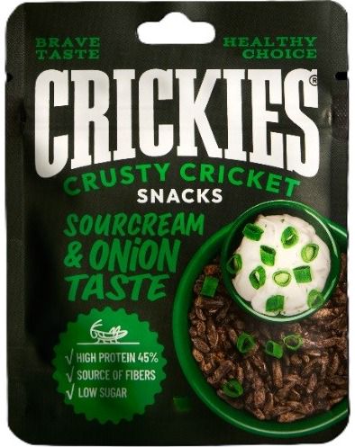 Džiovintų svirplių užkandis CRICKIE, grietinėlės ir svogūnų skonio, 15 g