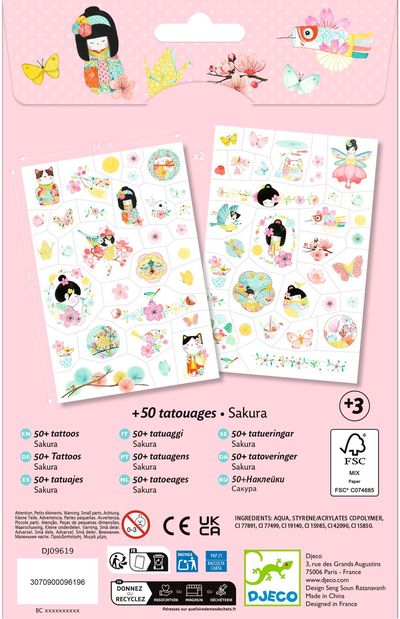 Laikinosios tatuiruotės DJECO Sakura (50+ tattoos)