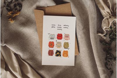 Kalėdinis atvirukas „Kalėdiniai megztiniai“