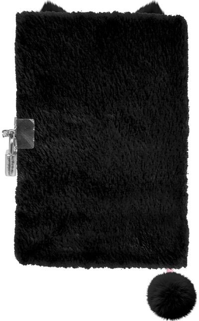 Pliušinis dienoraštis PASO Black Cat, su spynele, 96 l., juodos sp., linijomis