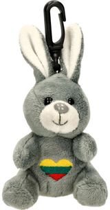 Pliušinis žaislas triušis su pakabuku ir trispalve širdele