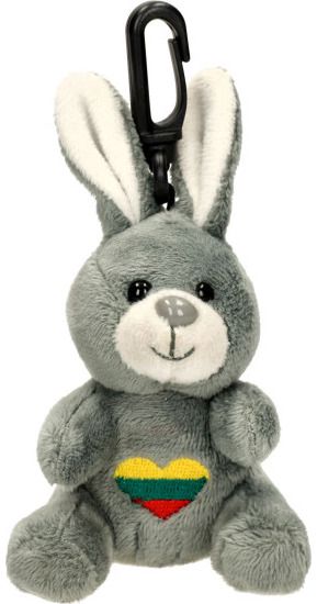 Pliušinis žaislas triušis su pakabuku ir trispalve širdele