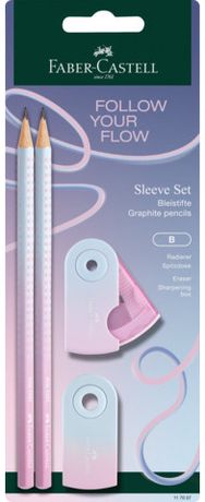 Rinkinys FABER-CASTELL Flow Edition Blushing Sky, 2 pieštukai B + drožtukas ir trintukas, bl