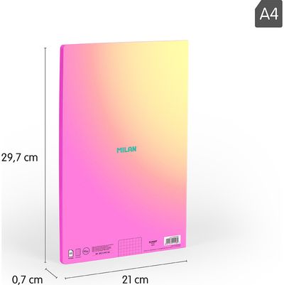 Sąsiuvinis MILAN Sunset, 95 g/m2, 48 l., langeliais, rožinės sp.