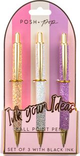 Tušinukų rinkinys POSH+POP Btw Glitter, rašo juodai, 3 vnt.