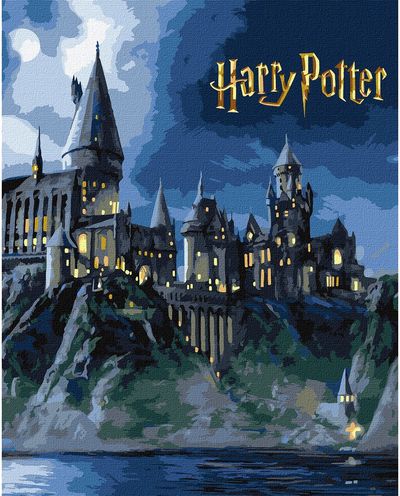 Tapyba pagal skaičius IDEYKA Harry Potter Hogvartsas naktį, su metaliko dažais, 40 x 50 cm