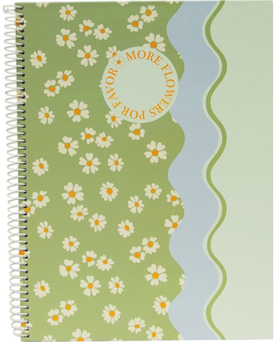 Sąsiuvinis B'LOG Flowers Green, su spiral., A4, 90 g/m2, 80 l., langeliais
