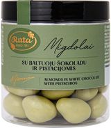 Migdolai su baltuoju šokoladu ir pistacijomis, 120 g