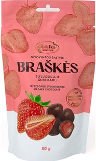 Džiovintos šaltyje braškės su juoduoju šokoladu, 80 g