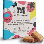 Karameliniai saldainiai Minkštainiai su baltuoju šokoladu ir liofilizuotų aviečių gabaliukais, 135 g