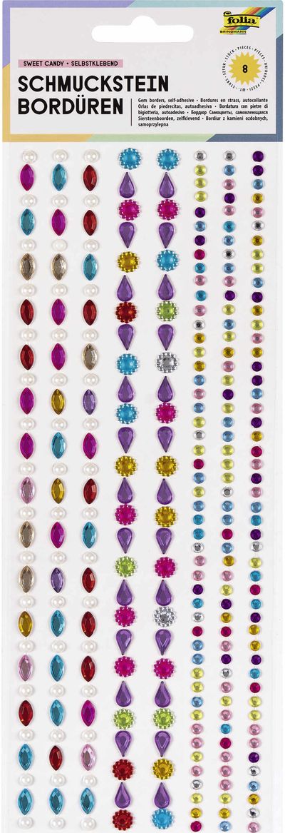 Dekoratyvinių kristalų juostelė FOLIA Sweet Candy, su lipniu pagrindu, 1 lapas, 10,5×26 cm