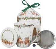 Puodelis su arbatos sieteliu Christmas Village, klasikinis, dėžutėje su kaspinu