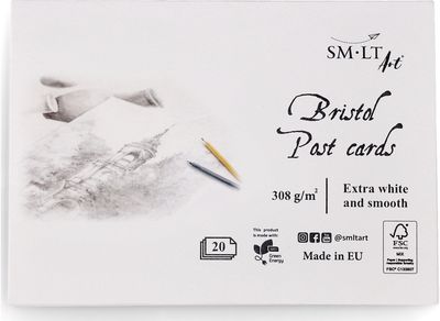 Piešimo atvirutės, Bristol popierius, 308 g, 15x10,5 cm, 20 vnt.