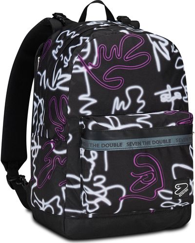 Dvipusė kuprinė SEVEN LEDCONTOUR, su ausinėmis, RPET, 44 cm, juoda/ grafiti