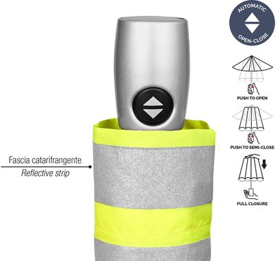 Skėtis Perletti Neon Yellow, auto, tr., atspindintis šviesą, dm.-104 cm