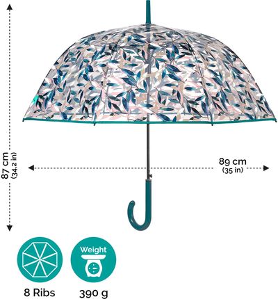 Skėtis Perletti Time LEAF, automat., ilg., dm. 89 cm, permatomas