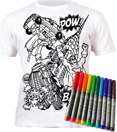 Marškinėliai spalvinimui SPLAT PLANET su flomasteriais Herojai, 3-4 (pakuotėje)