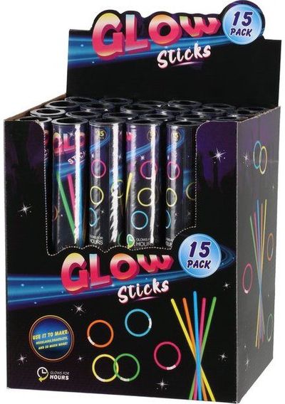 „Glow stick“ švytintys tamsoje lazdelių rinkinys, 15 vnt.