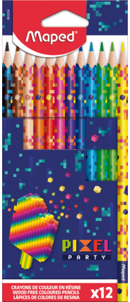 Spalvoti pieštukai MAPED Pixel Party, 12 spalvų