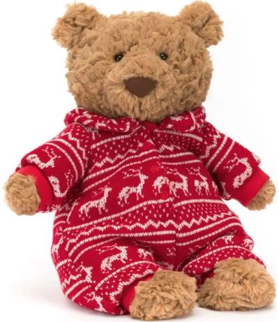 Pliušinis žaislas meškutis BARTHOLOMEW su žiemine pižama