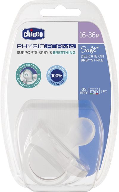 CHICCO Žindukas ortodontinis PHYSIO SOFT, 16M+, Iš silikono