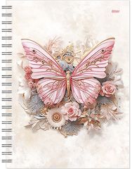 Mokslo knyga 2024/2025 14x19 cm Spiral ROSE BUTTERFLY