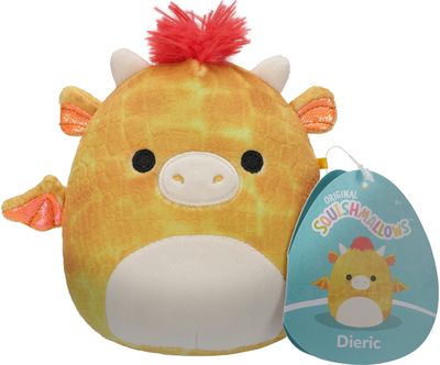 Pliušinis žaislas SQUISMALLOWS Dieric - Yellow Textured Dragon W/Red Hair 12cm., W19