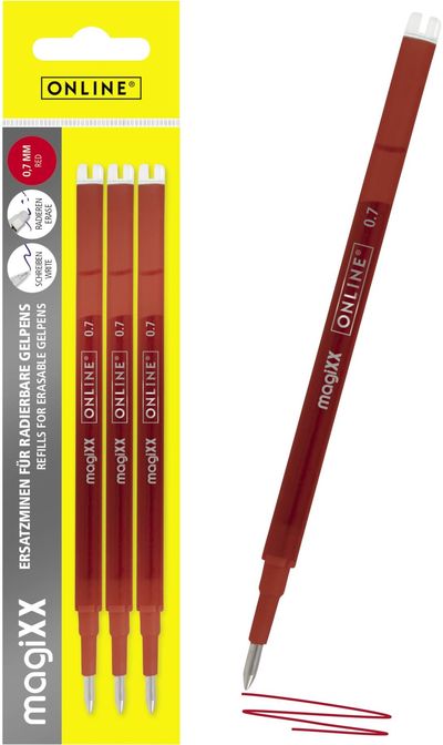 Šerdelės ištrinamiems rašikliams MagiXX, 3 vnt., 0,7 mm, raudonos sp.