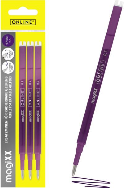 Šerdelės ištrinamiems rašikliams MagiXX, 3 vnt., 0,7 mm, violetinės sp.