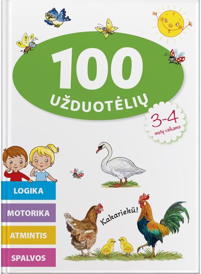 100 užduotėlių 3-4 metų vaikams. Logika, motorika, atmintis, spalvos