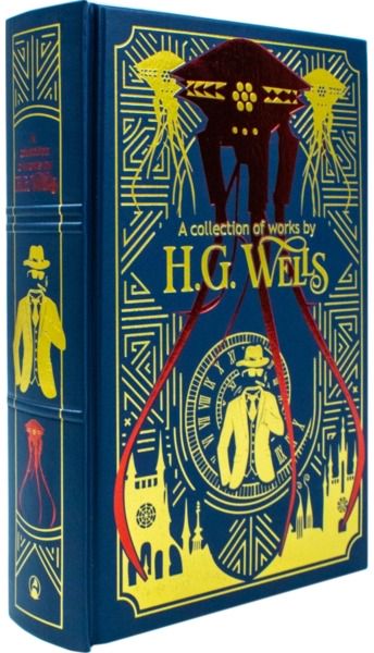 Collection of Works by H.G. Wells - Deluxe Leather Bound Classic Science Fiction Hardback: (The Time Machine, The War of The Worlds, The First Men in The Moon)